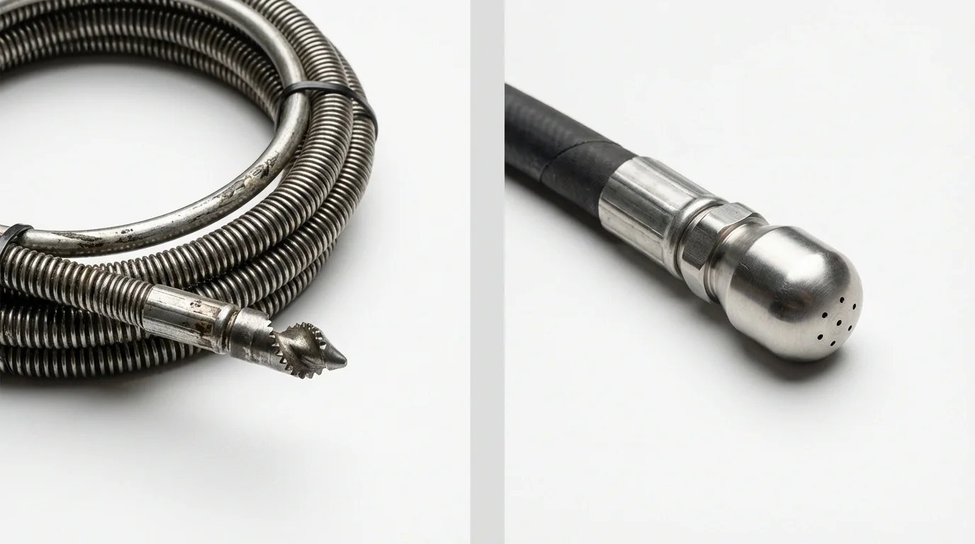 Drain snake cable and hydro jetting nozzle used for drain cleaning in Pueblo, CO