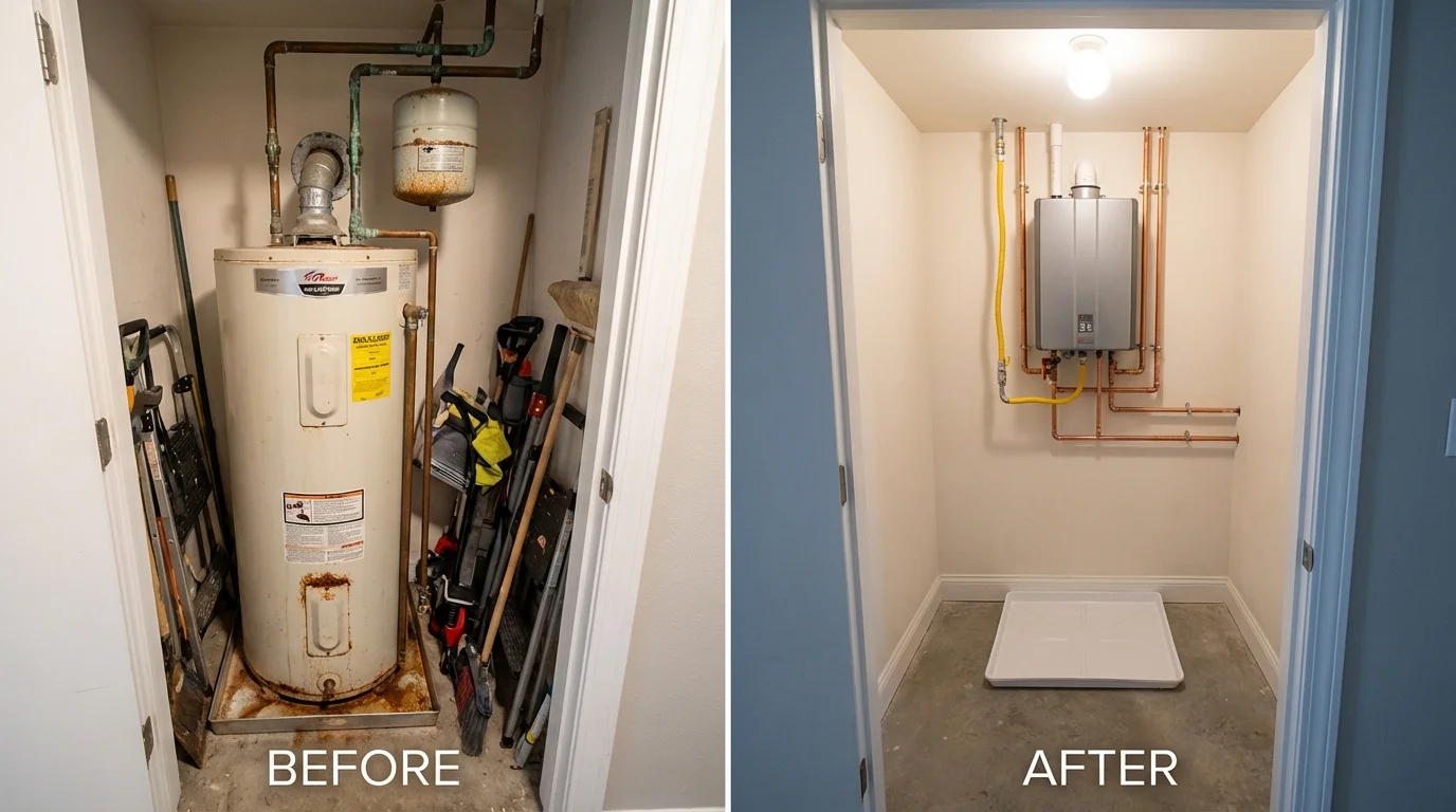Tank water heater versus wall-mounted tankless unit comparison for Pueblo, CO homeowners