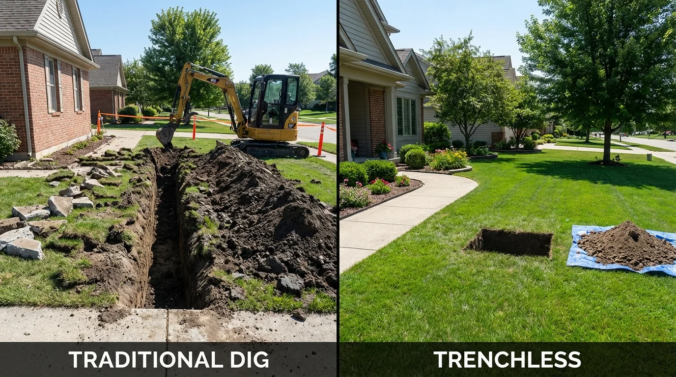Trenchless sewer repair with minimal yard damage versus traditional excavation in Pueblo, CO